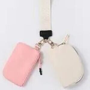 Double Dual Nylon Pouch Wallet Detachable Wristlet Cream Light Pink